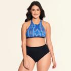 Women's Slimming Control High Neck Bikini Top - Beach Betty By Miracle Brands Blue