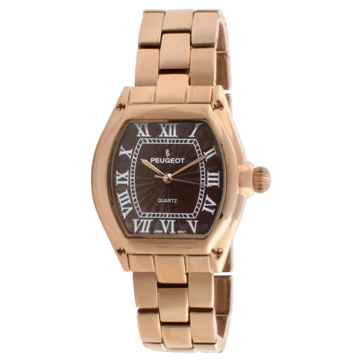 Peugeot Watches Peugeot Women's Barrel Shape Roman Numeral Bracelet Watch - Rose Gold, Golden Bronze