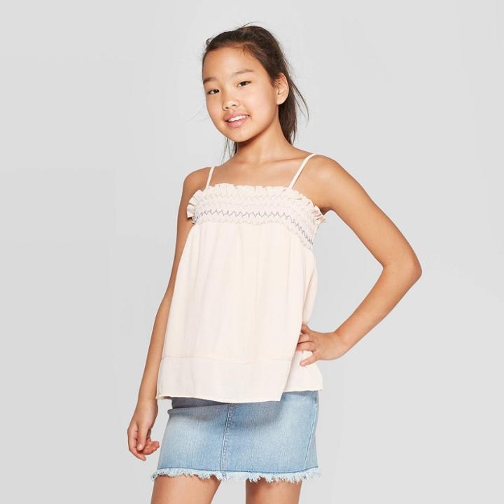 Girls' Smocked Gauze Swing Tank - Art Class Peach