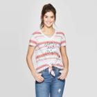 Women's Striped Short Sleeve V-neck Star T-shirt - Fifth Sun (juniors') - White