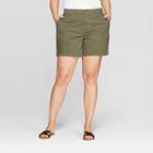 Women's Plus Size 5 Chino Shorts With Comfort Waistband - Ava & Viv Olive (green)