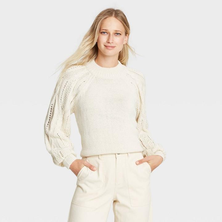 Women's Mock Turtleneck Pullover Sweater - Who What Wear Cream
