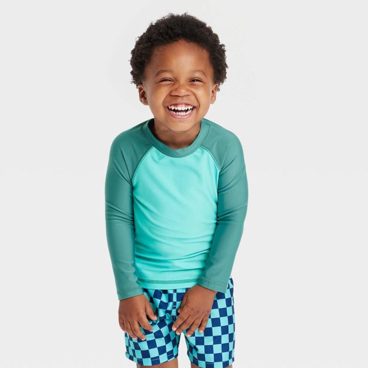 Toddler Raglan Long Sleeve Rash Guard Top - Cat & Jack Turquoise Blue