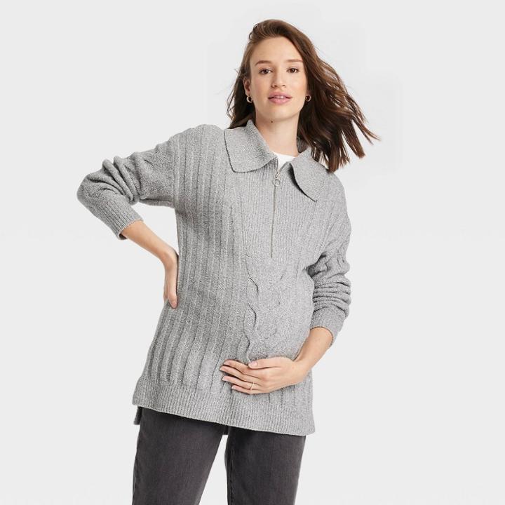 Quarter Zip Maternity Sweater - Isabel Maternity By Ingrid & Isabel Gray