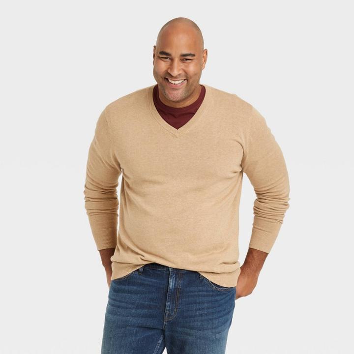 Men's Tall Regular Fit V-neck Pullover Sweater - Goodfellow & Co Brown