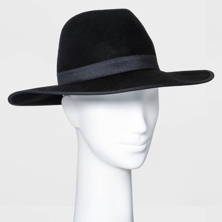 Women's Wide Brim Felt Fedora Hat - A New Day Black