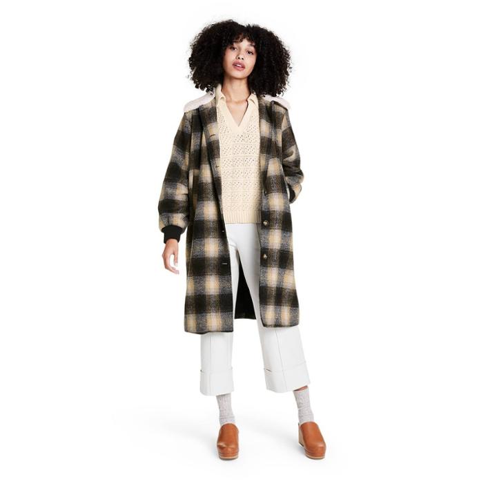 Women's Plaid Sherpa Collared Overcoat - Rachel Comey X Target Heathered Black