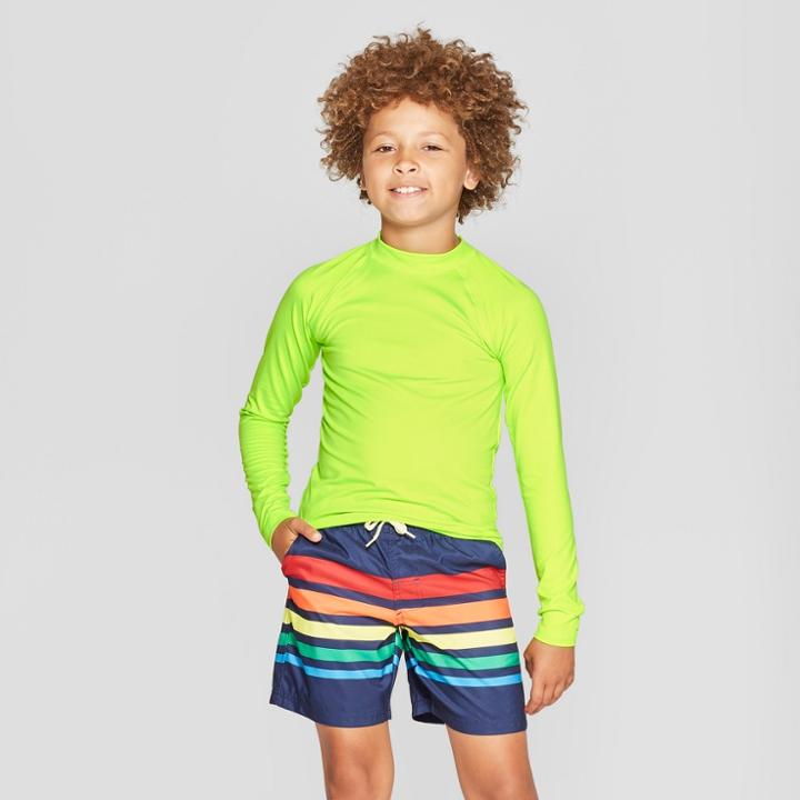Oversizeboys' Long Sleeve Rash Guard - Cat & Jack Green L Husky, Boy's, Size: