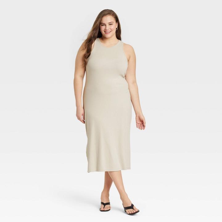 Women's Plus Size Sleeveless Ribbed Dress - A New Day Gray