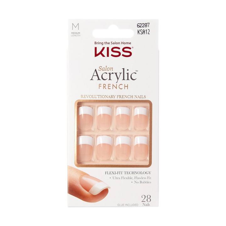 Kiss Products Salon Acrylic Medium Square French Manicure Fake Nails Kit - Rumor