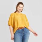 Women's Plus Size Short Sleeve Crewneck Button Placket Top - Universal Thread Gold 1x, Women's,