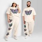 Plus Size High-rise Fleece Sweatpants - Wild Fable Light Beige Butterfly