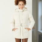 Women's Belted Mid Length Puffer Jacket - A New Day Cream