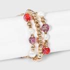 Mixed Floral And Simulated Pearl Beaded Stretch Bracelet Set 3pc - A New Day Red