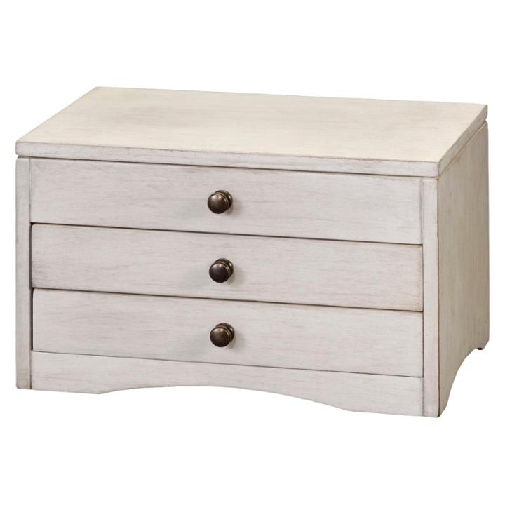 Distressed Wooden Jewelry Box (6) - Off White - Homepointe, Women's