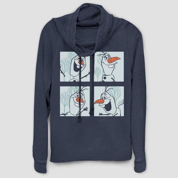 Women's Disney Olaf Cowl Neck Long Sleeve T-shirt (juniors') - Navy Xs, Women's, Blue