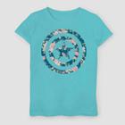 Girls' Marvel Captain America Floral Short Sleeve T-shirt - Aqua Blue