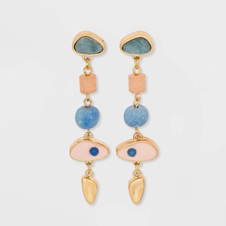 Semi-precious Pink Aventurine Linear Drop Earrings - Universal Thread Blue