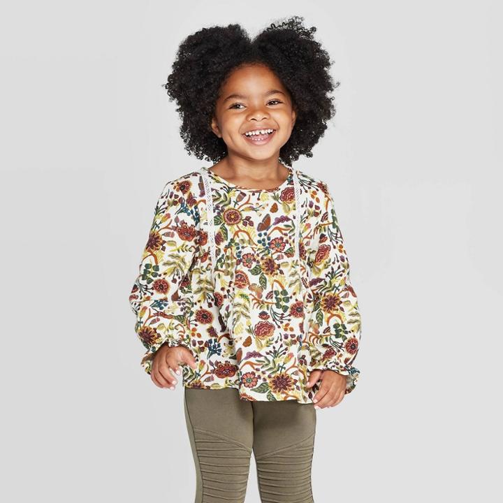 Toddler Girls' Floral Blouse - Art Class Off White 12m, Toddler Girl's