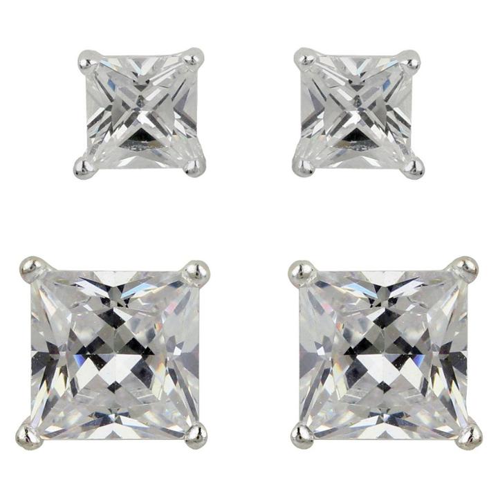 Target Sterling Silver Cubic Zirconia Duo Square Stud Earring
