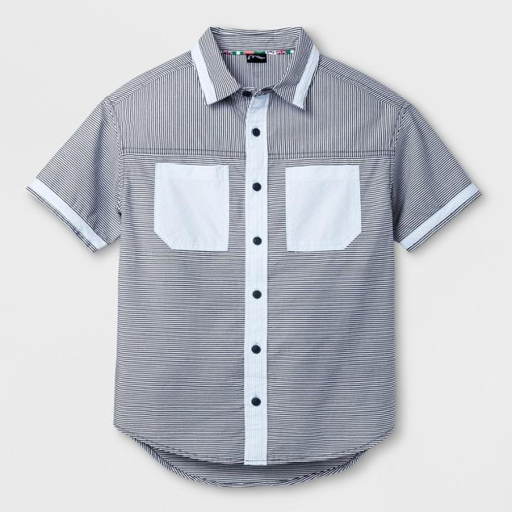 Boys' Stripe Short Sleeve Button-down Shirt - Art Class Navy