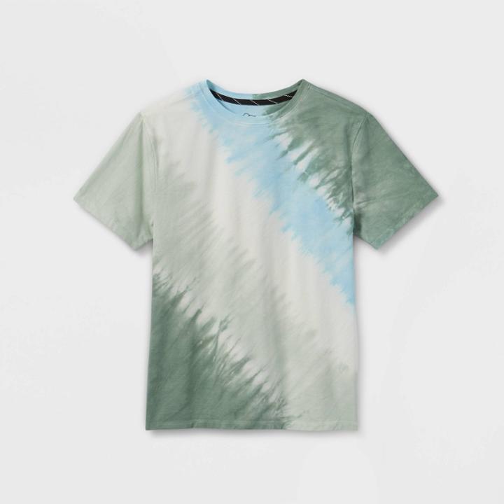 Boys' Diagonal Tie-dye Short Sleeve T-shirt - Art Class Dark Green/blue