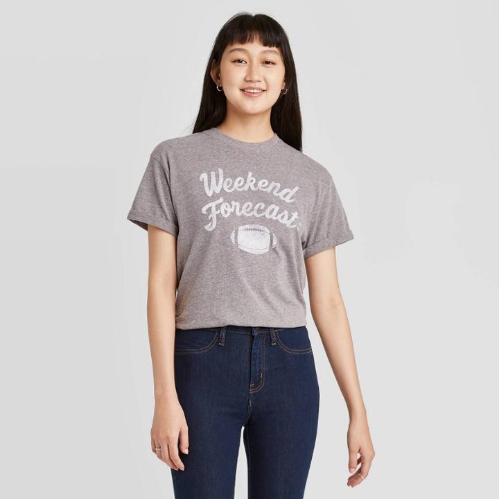 Fifth Sun Women's Weekend Forecast: Football Short Sleeve Graphic T-shirt - Gray