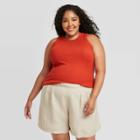 Women's Plus Size Rib Layer Tank Top - A New Day Orange
