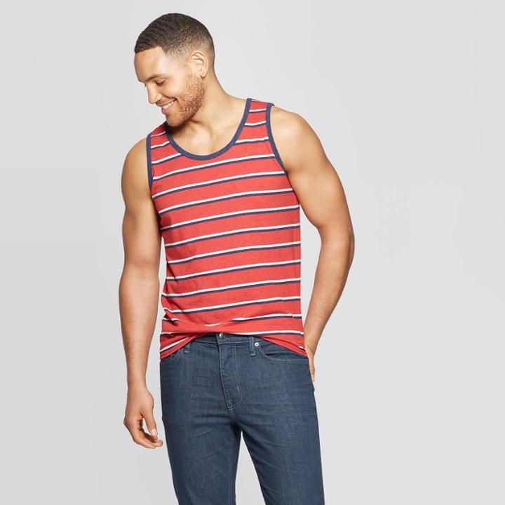 Men's Striped Standard Fit Scoop Neck Tank Top - Goodfellow & Co Red Velvet