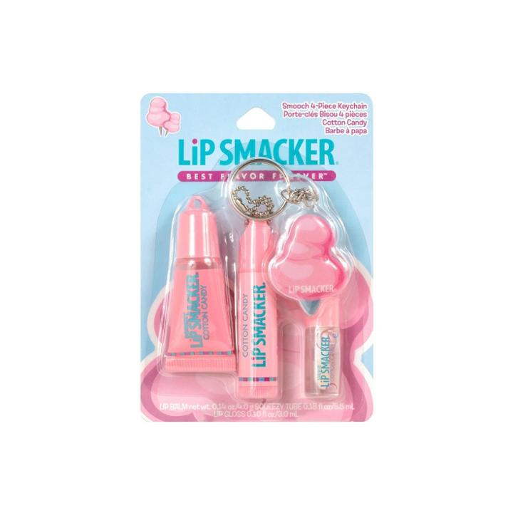 Smackers Lip Smacker Smooch Key Chain & Lip Balm Set - Cotton Candy 4pc - 0.039oz, Blue