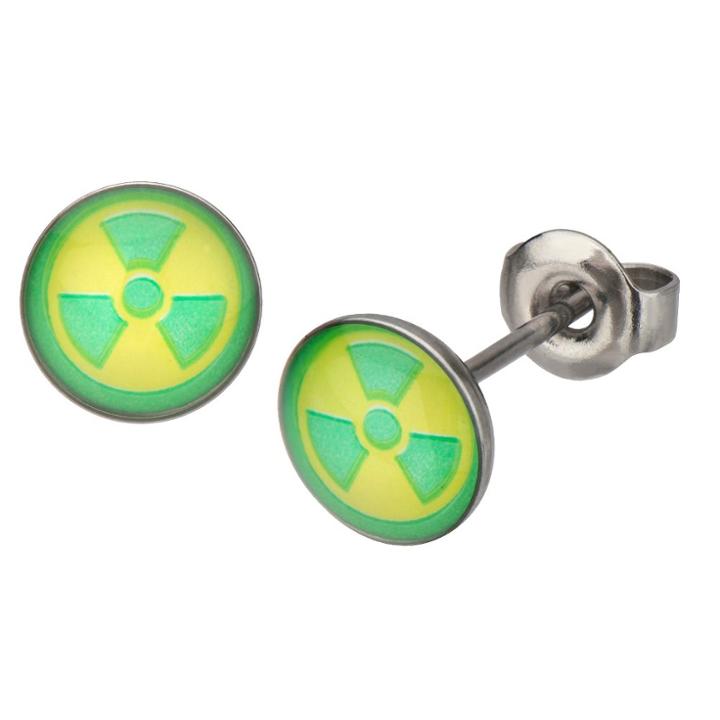 Marvel Hulk Green Radioactive Logo Stainless Steel Stud Earrings, Kids Unisex