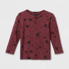 Toddler Boys' Cozy Waffle Star Print Long Sleeve Henley Shirt - Art Class Maroon