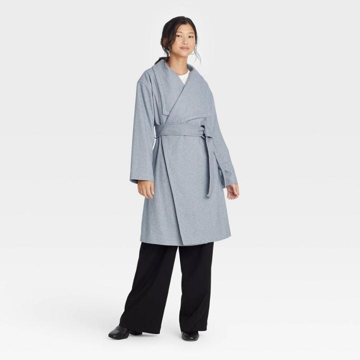 Women's Knit Wrap Coat - A New Day Blue