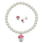 Prime Art & Jewel Children's Sterling Silver White Shell Pearl And Cz Owl Stud And Bracelet Combo Set, Girl's, Natural