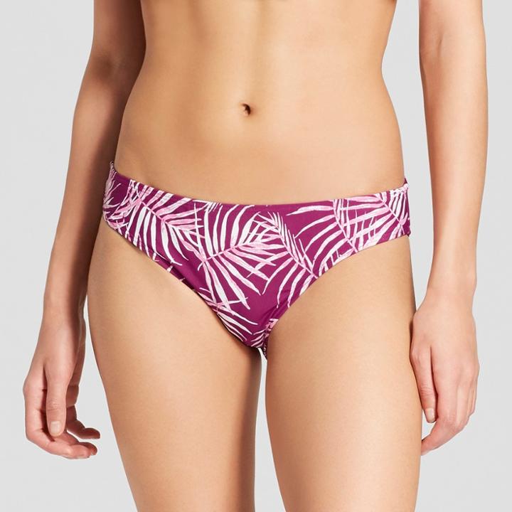 Social Angel Women's Palm Cinch Back Bikini Bottom - Maroon/white