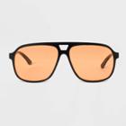 Men's Shiny Plastic Aviator Sunglasses With Orange Lenses - Original Use Black