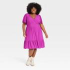 Women's Plus Size Short Sleeve A-line Dress - Knox Rose Purple