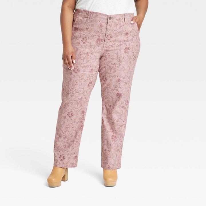 Women's Plus Size Relaxed Fit Straight Leg Pants - Knox Rose Pink Floral