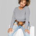 Women's Plus Size Long Sleeve Crew Neck Fitted T-shirt - Wild Fable Gray