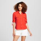 Women's 3/4 Sleeve Utility Shirt - A New Day Orange