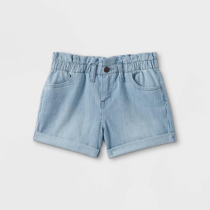 Girls' Striped High-rise Paper Bag Waist Shorts - Cat & Jack Light Wash