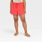 Women's Plus Size High-rise French Terry Pull-on Shorts - Universal Thread Coral Orange