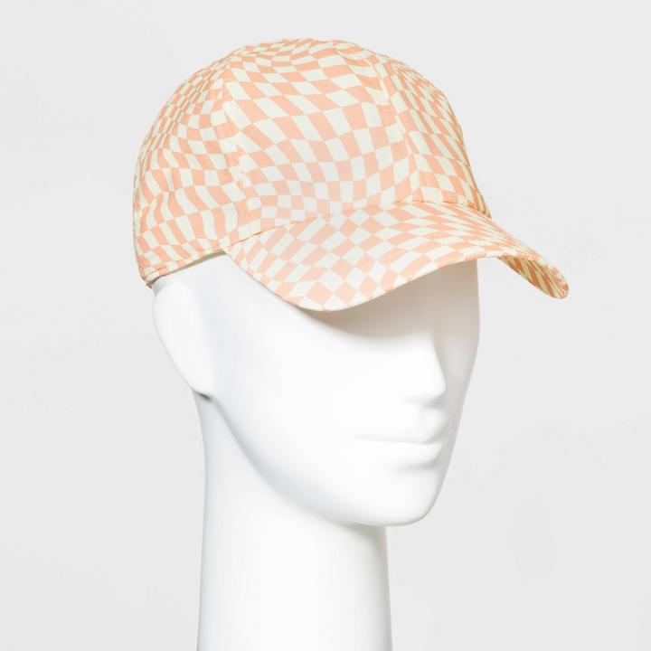 Women's Warped Check Print Baseball Hat - Wild Fable Orange