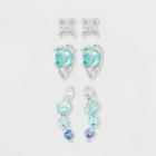 14k Gold Dipped Cubic Zirconia Trio Stud Earring Set - A New Day Blue