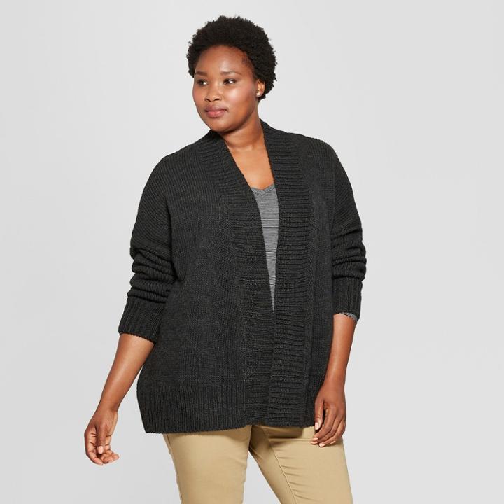 Women's Plus Size Back Interest Open Cardigan - Universal Thread Black