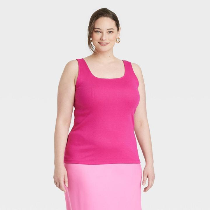 Women's Plus Size Slim Fit Square Neck Tank Top - A New Day Rose Pink