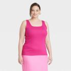 Women's Plus Size Slim Fit Square Neck Tank Top - A New Day Rose Pink
