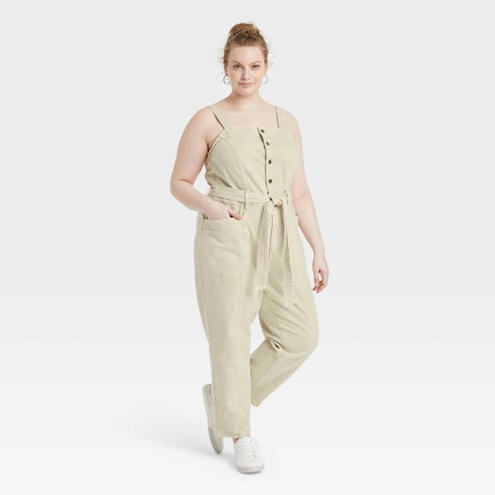 Women's Tie-front Denim Overalls - Universal Thread Cream