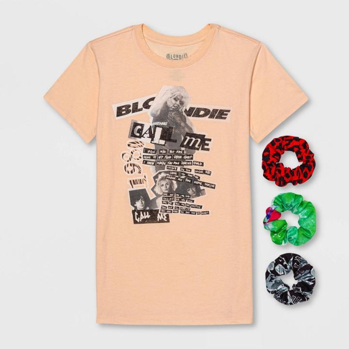 Women's Blondie Short Sleeve Boyfriend Graphic T-shirt With Scrunchies - Pink Rose