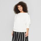 Women's Plus Size Long Sleeve Button Shoulder Sweatshirt - Who What Wear Cream (ivory)